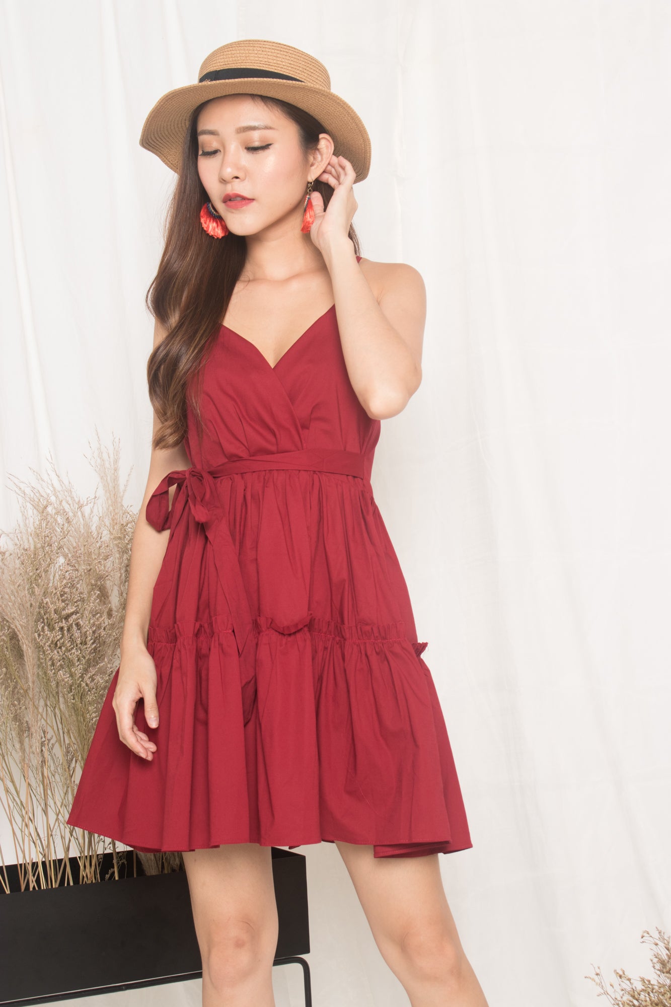 Oksar Layer Dress in Burgundy Red