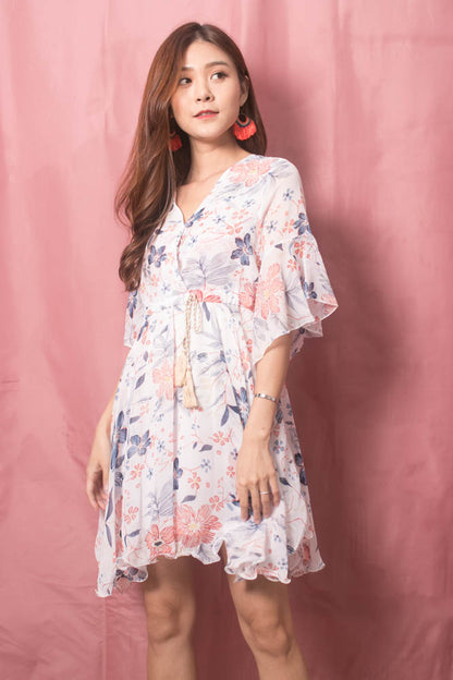 Adelina Floral Dress in White