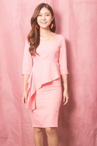* LUXE * Trinity Corporate Peplum Dress in Pink