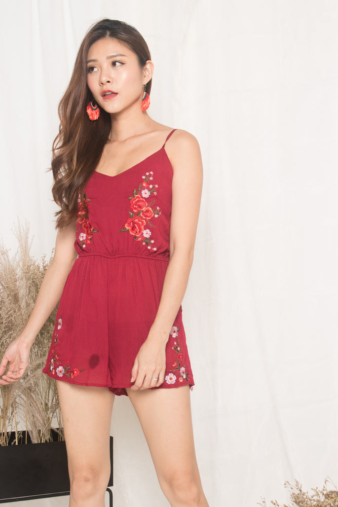 
                  
                    Load image into Gallery viewer, Jeusa Embroided Romper in Burgundy
                  
                
