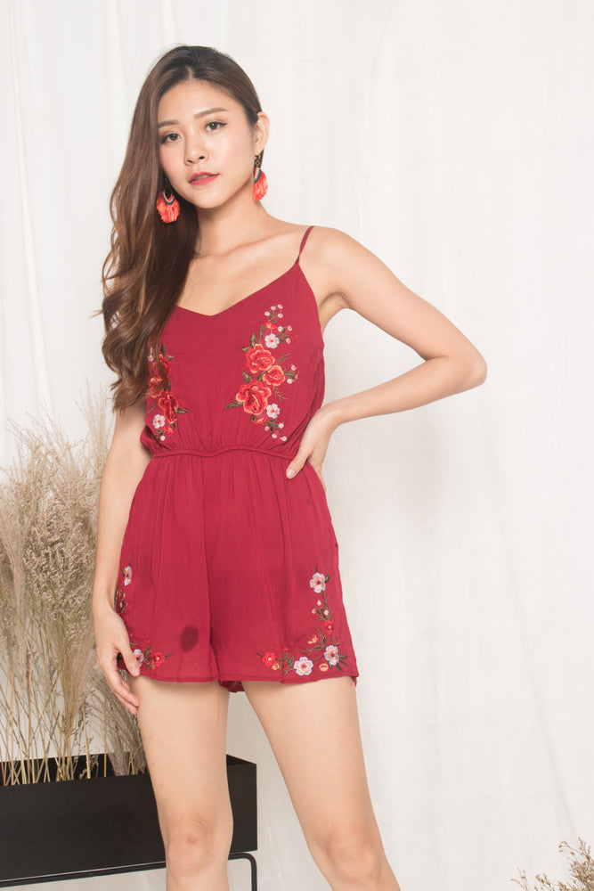 
                  
                    Load image into Gallery viewer, Jeusa Embroided Romper in Burgundy
                  
                
