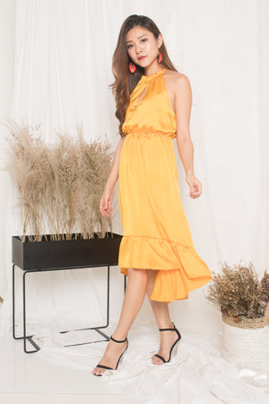 
                  
                    Load image into Gallery viewer, *LUXE* - Kerina Assymetrical Dress in Marigold Velvet
                  
                