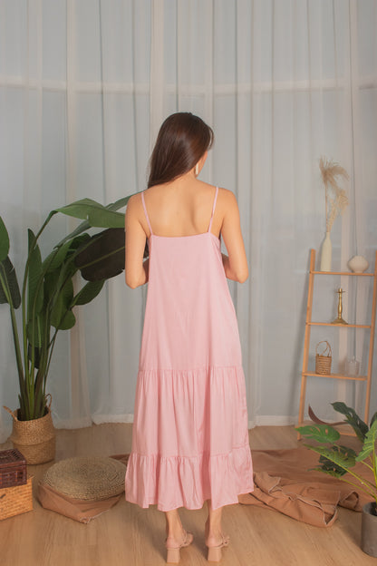 * PREMIUM * - Ayeslia Drop Hem Maxi Dress in Pink - Self Manufactured by LBRLABEL