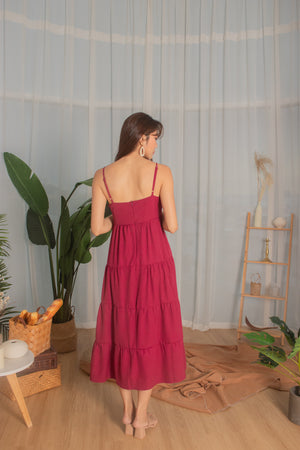 
                  
                    Load image into Gallery viewer, *PREMIUM* - Joeylia Tiered Maxi Dress in Dark Magenta Red- Self Manufactured by LBRLABEL
                  
                