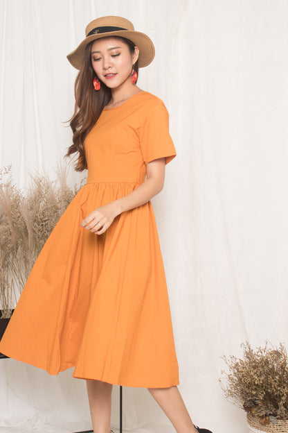 Samrissa Open Back Midi Dress in Orange