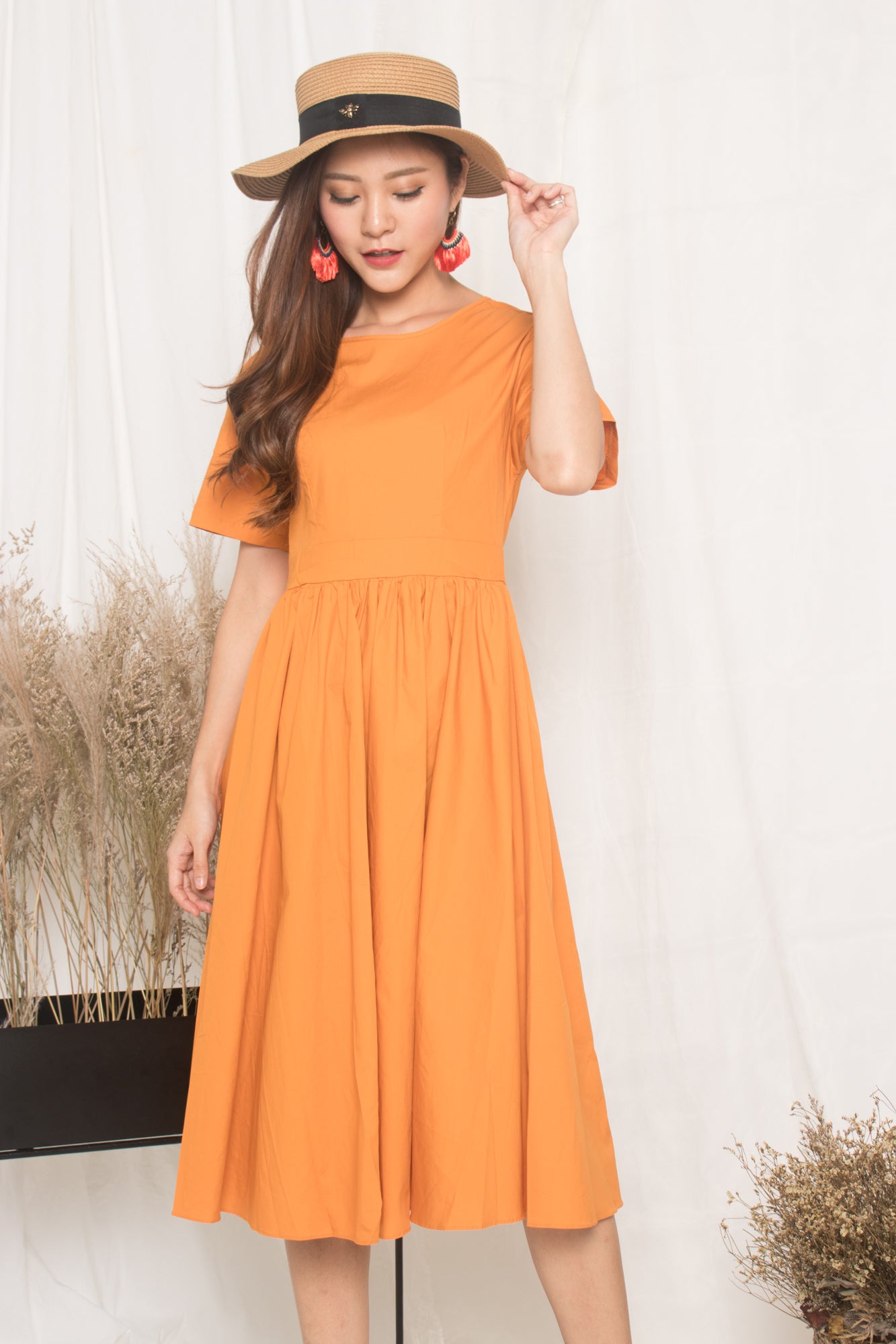 Samrissa Open Back Midi Dress in Orange