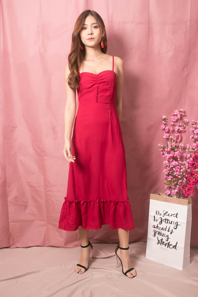 
                  
                    Load image into Gallery viewer, Sullie Button Down Midi Dress in Red
                  
                