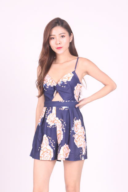 Aliceson Floral Ribbon Romper in Navy