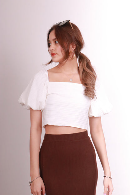 Ferin Puffy Sleeved Top in White
