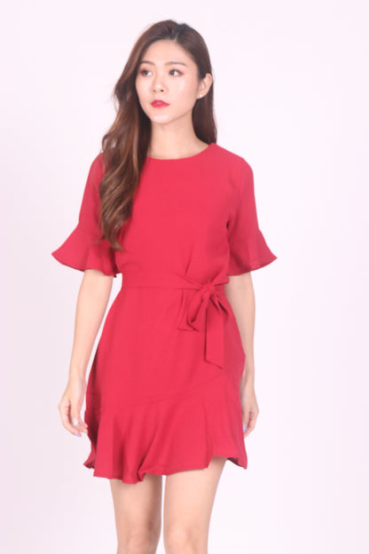 Nelaie Bell Sleeve Dress in Red