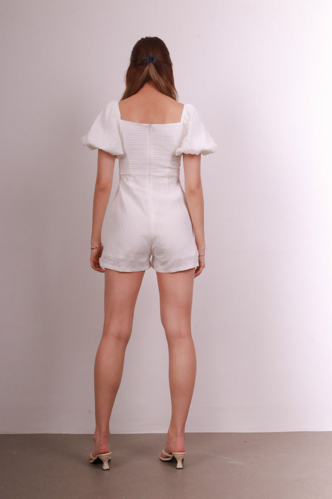
                  
                    Load image into Gallery viewer, Florin Puffy Sleeved Romper in White
                  
                