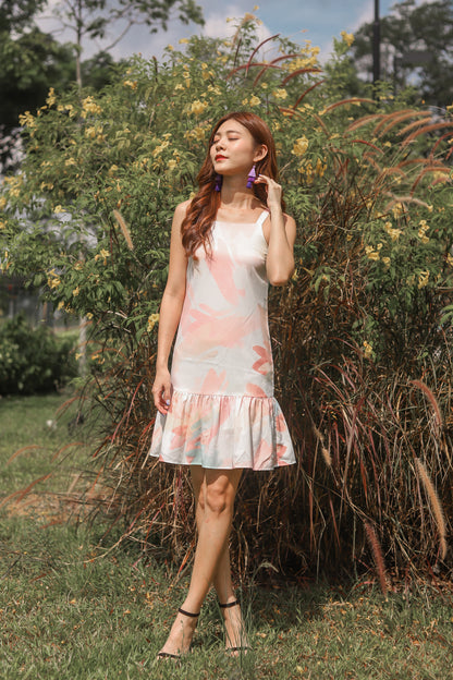 * PREMIUM * Parislia Brushstroke Dress in Peach - Self Manufactured by LBRLABEL