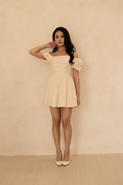 Cahlia Babydoll Dress Romper in Ivory