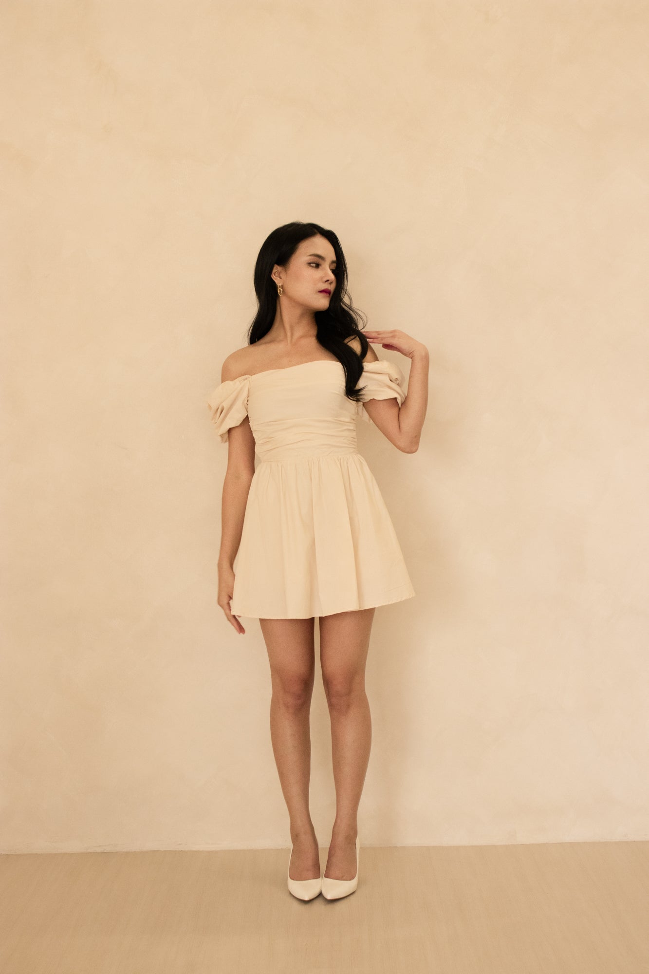 Cahlia Babydoll Dress Romper in Ivory