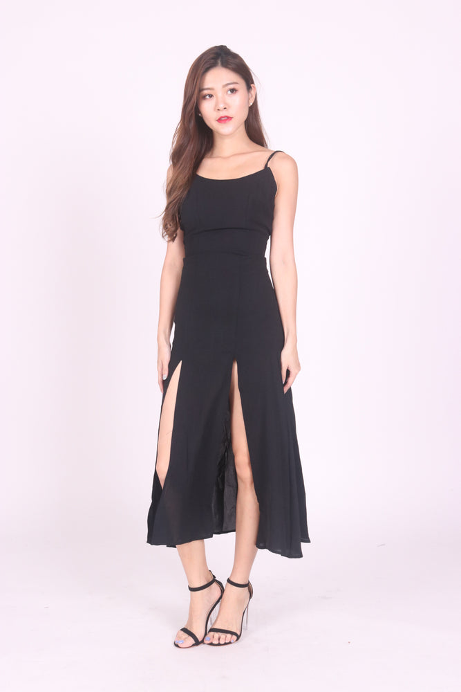 
                  
                    Load image into Gallery viewer, * LUXE * Staellie Slit Dress in Black
                  
                