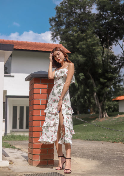 *PREMIUM * Eugilia Floral Layer Dress in White - Self Manufactured by LBRLABEL