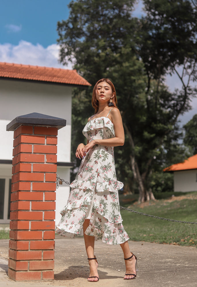
                  
                    Load image into Gallery viewer, *PREMIUM * Eugilia Floral Layer Dress in White - Self Manufactured by LBRLABEL
                  
                