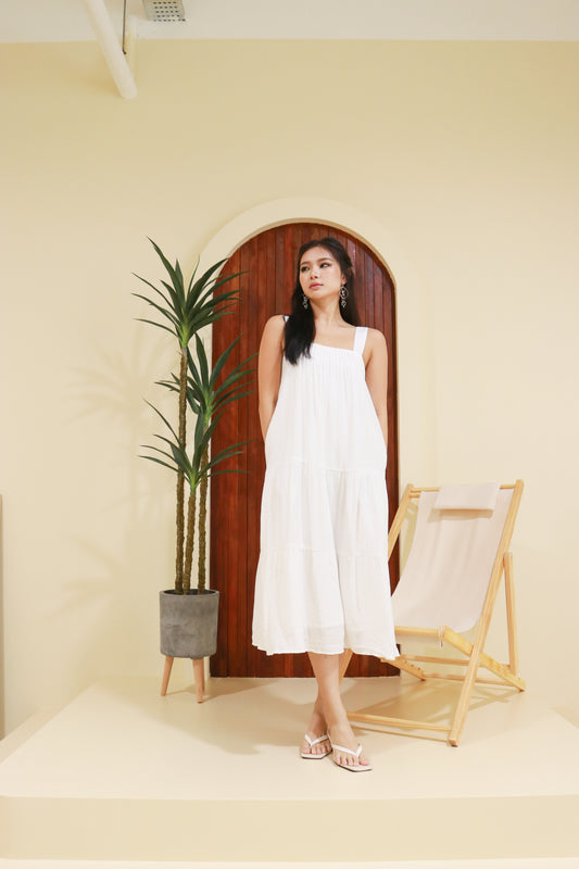 Willow Linen Maxi Dress in White