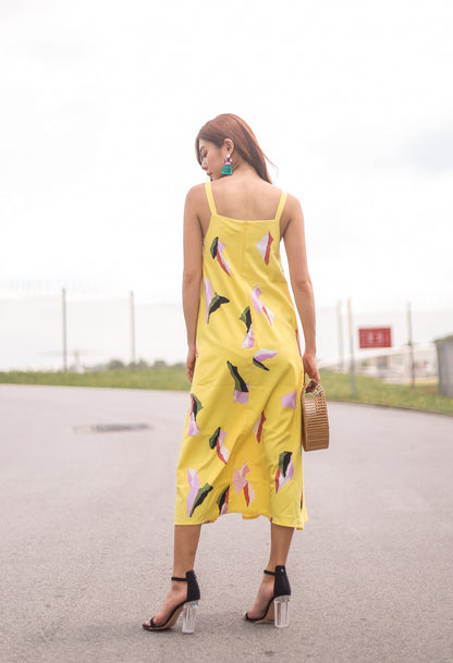 *PREMIUM* Megalia Printed Midi Dress in Yellow - Self Manufactured by LBRLABEL