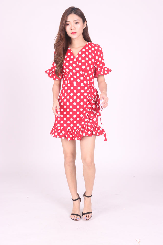 
                  
                    Load image into Gallery viewer, Akelyn Polkadot Dress in Red
                  
                