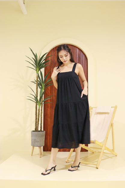 Willow Linen Maxi Dress in Black