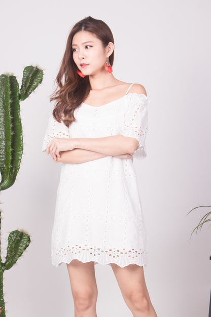 Kelly Crochet Eyelet Dress in White