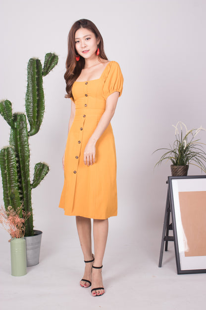 Julimea Sleeved Button Dress in Mustard