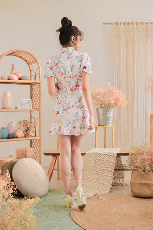 
                  
                    Load image into Gallery viewer, * PREMIUM * - Algelia Floral Cheongsam Dress in White - Self Manufactured by LBRLABEL only
                  
                