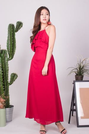 
                  
                    Load image into Gallery viewer, * LUXE * - Maryjane Flutter Halter Gown Dress in Red
                  
                