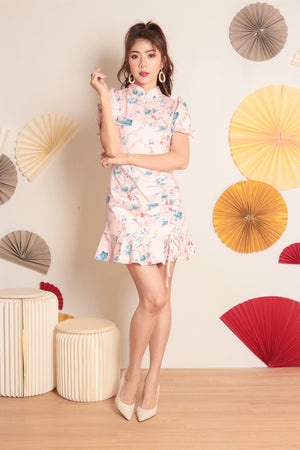 
                  
                    Load image into Gallery viewer, * PREMIUM * - Algelia Floral Cheongsam Dress in Pink - Self Manufactured by LBRLABEL only
                  
                