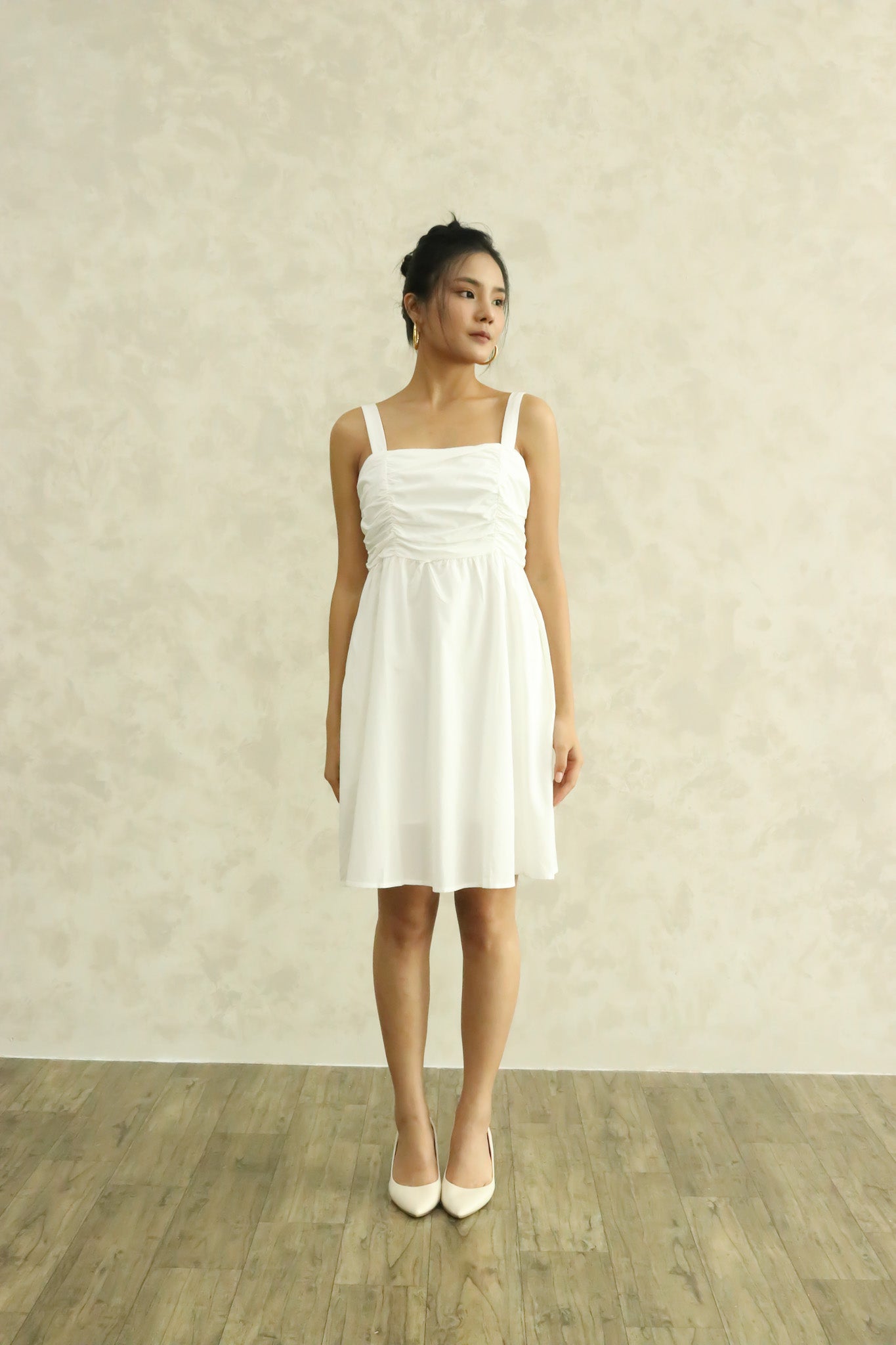 Stace Ruched Dress in White
