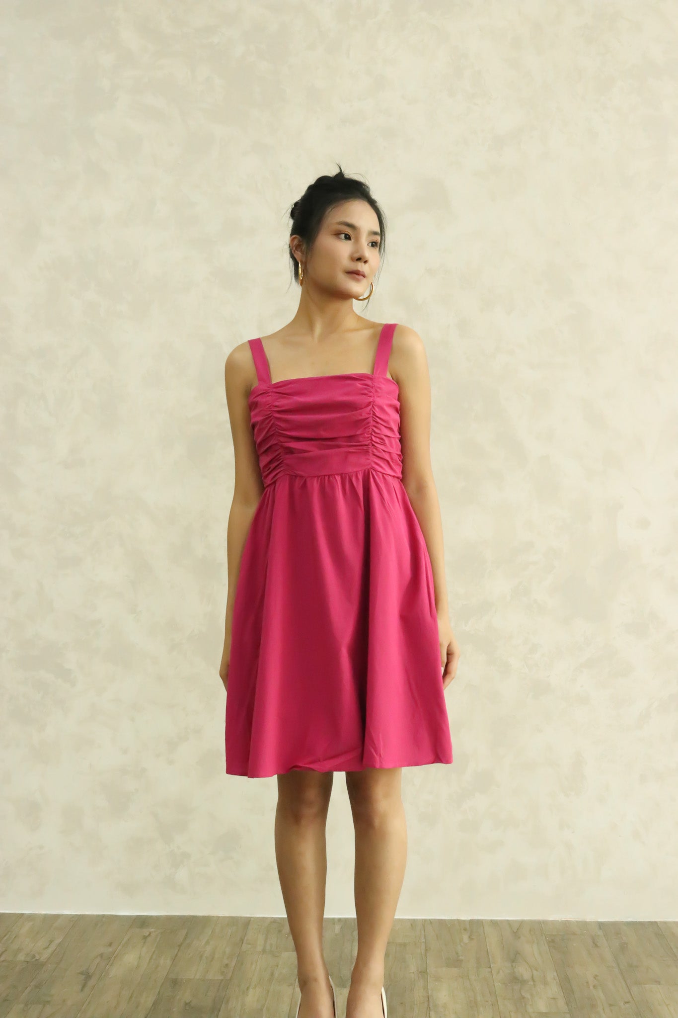 Stace Ruched Dress in Hot Pink