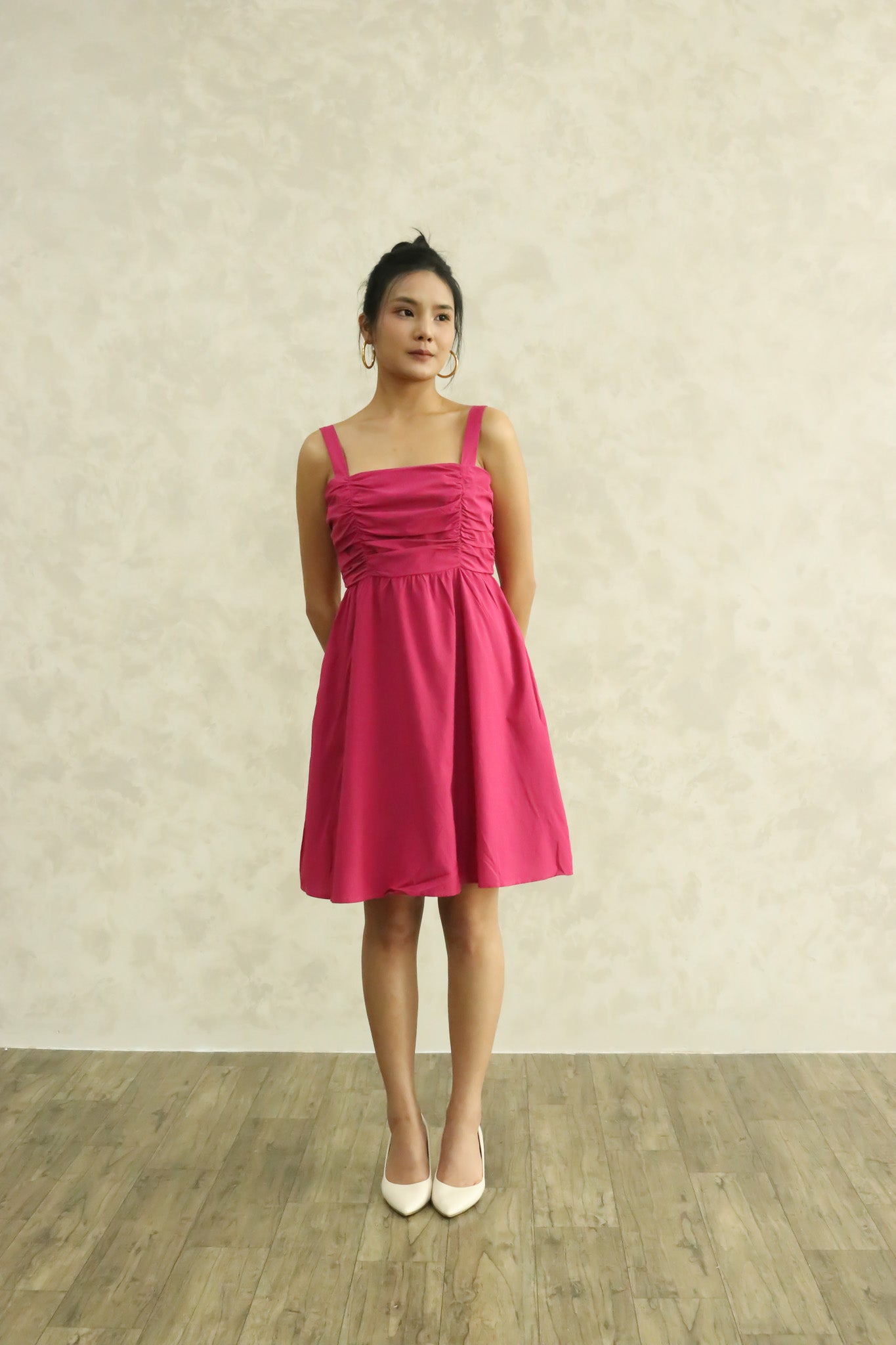 Stace Ruched Dress in Hot Pink