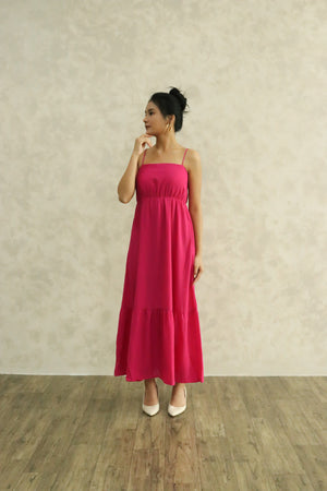 
                  
                    Load image into Gallery viewer, Georgina Cross Back Midi Dress in Hot Pink
                  
                