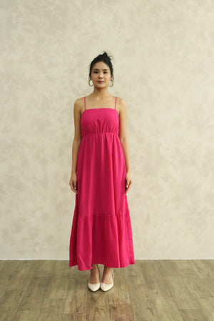 
                  
                    Load image into Gallery viewer, Georgina Cross Back Midi Dress in Hot Pink
                  
                