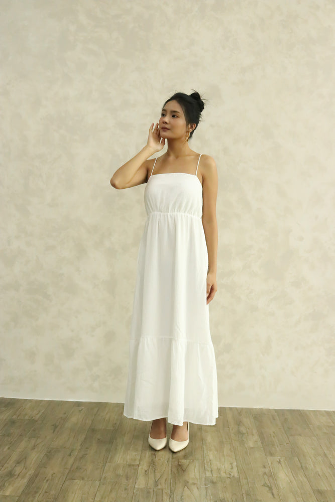 
                  
                    Load image into Gallery viewer, Georgina Cross Back Midi Dress in White
                  
                