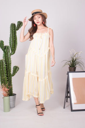
                  
                    Load image into Gallery viewer, * LUXE * - Bretila Stripes Flutter Maxi Dress in Yellow
                  
                
