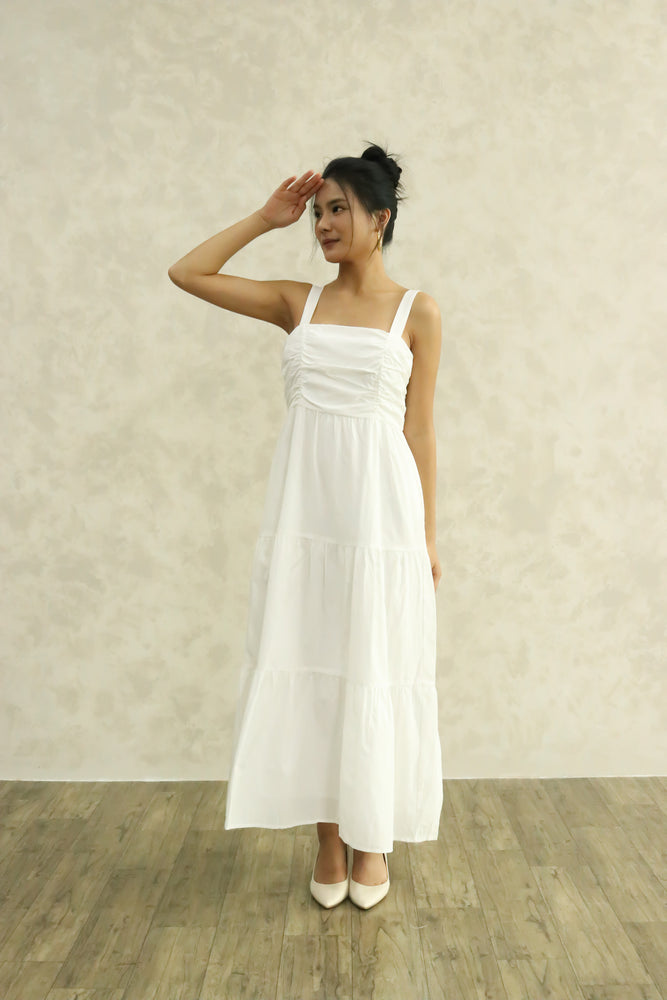 
                  
                    Load image into Gallery viewer, Jermaine Ruched Midi Dress in White
                  
                