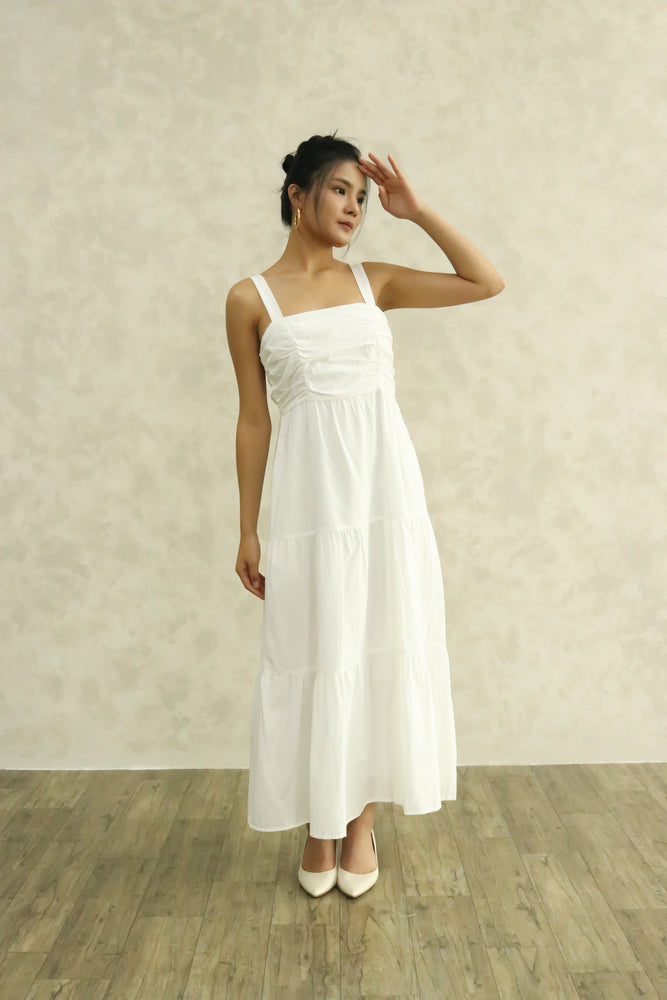 Jermaine Ruched Midi Dress in White