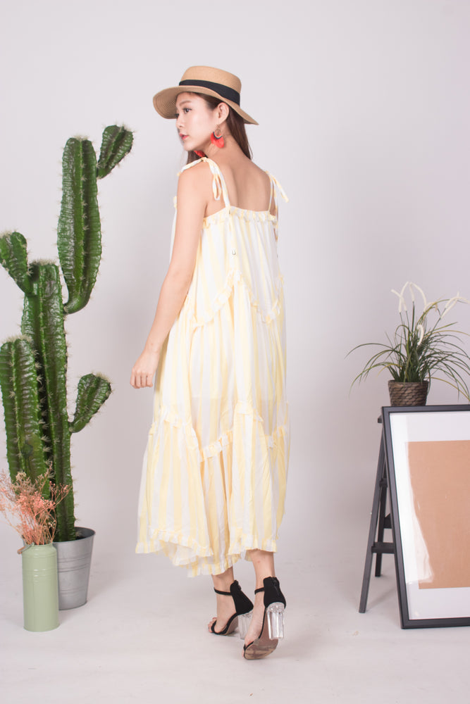 
                  
                    Load image into Gallery viewer, * LUXE * - Bretila Stripes Flutter Maxi Dress in Yellow
                  
                