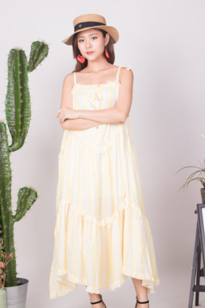 * LUXE * - Bretila Stripes Flutter Maxi Dress in Yellow