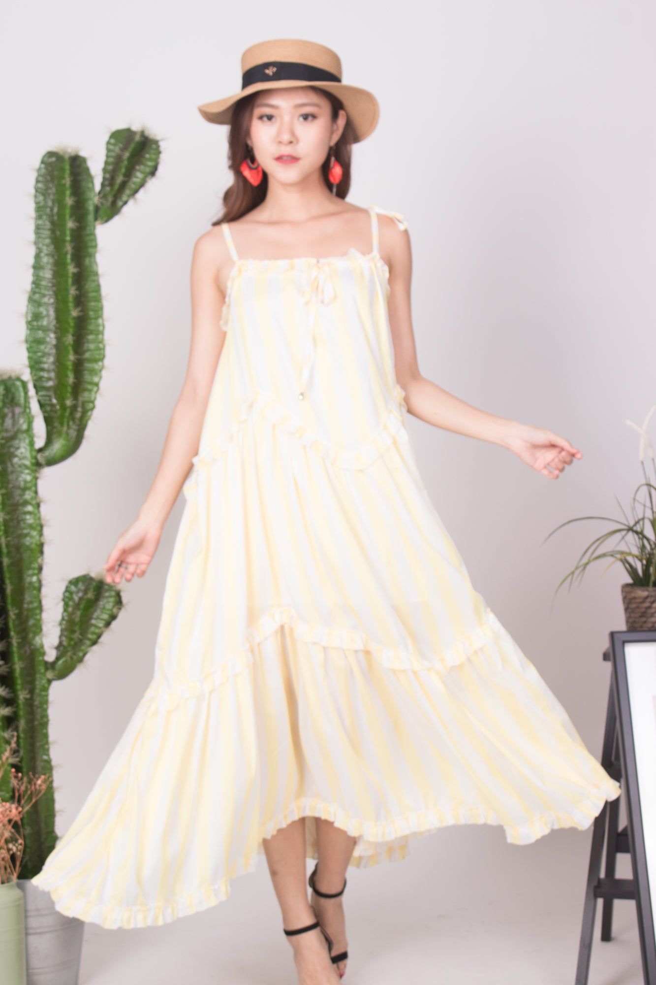 * LUXE * - Bretila Stripes Flutter Maxi Dress in Yellow