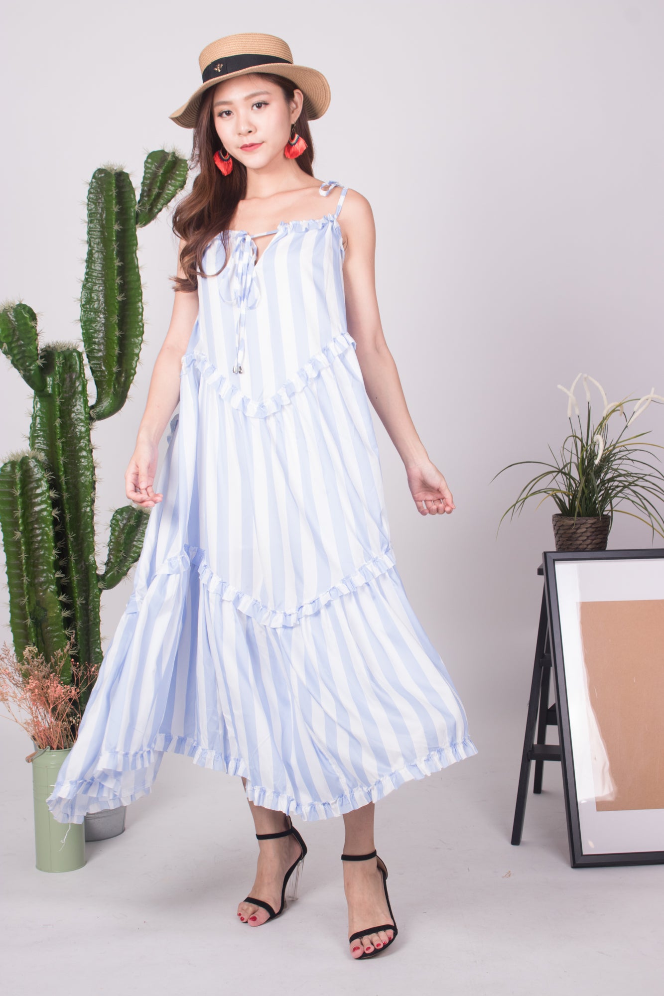* LUXE * - Bretila Stripes Flutter Maxi Dress in Blue