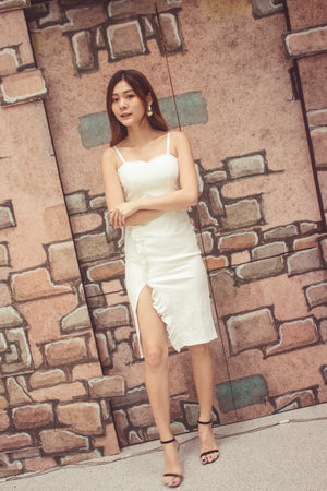 
                  
                    Load image into Gallery viewer, *PREMIUM* - Weelia Flutter Slit Cami Dress in White - LBRLABEL MANUFACTURED
                  
                