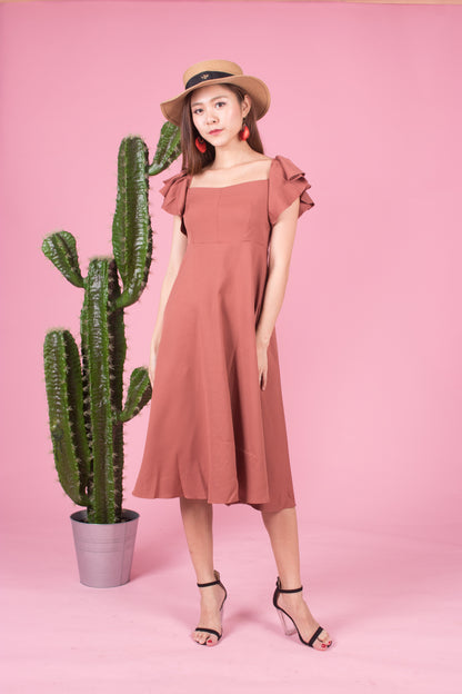 *LUXE* Sabrelle Two Ways Flutter Dress in Blush
