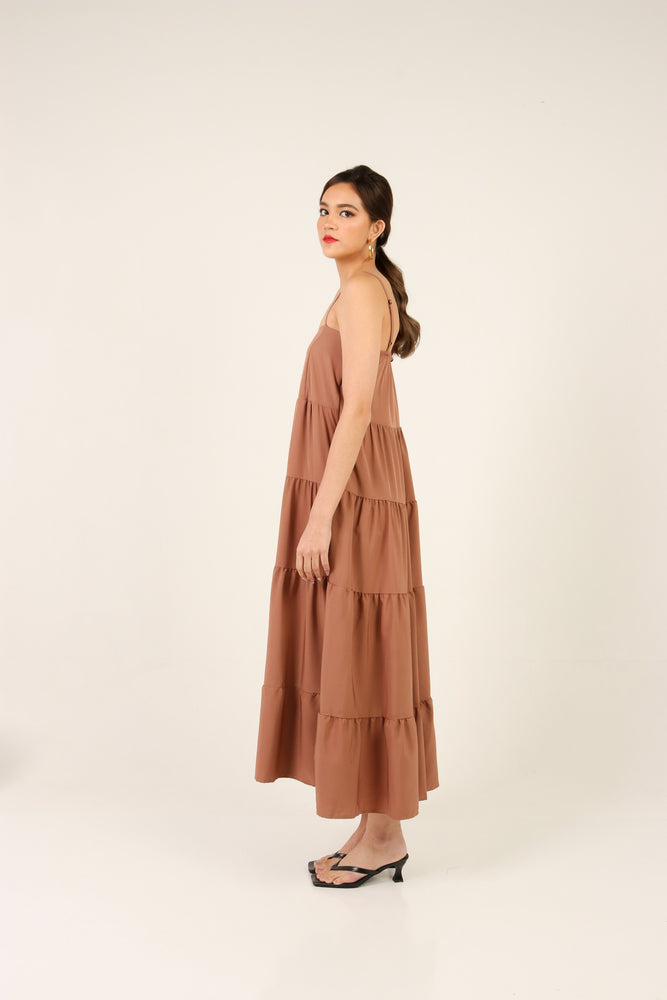 
                  
                    Load image into Gallery viewer, Dahlia Tiered Maxi Dress in Cocoa Brown
                  
                