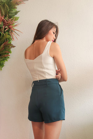 
                  
                    Load image into Gallery viewer, * PREMIUM * - Edelia Belted Highwaisted Shorts in Teal Navy - Self Manufactured by LBRLABEL
                  
                