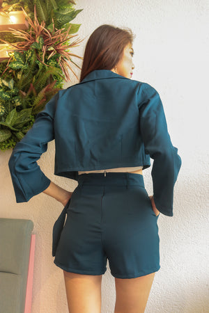 
                  
                    Load image into Gallery viewer, * PREMIUM * - Edelia Crop Blazer in Teal Navy - Self Manufactured by LBRLABEL
                  
                