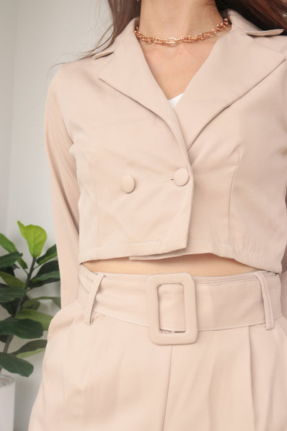 * PREMIUM * - Edelia Belted Highwaisted Shorts in Nude Khaki - Self Manufactured by LBRLABEL