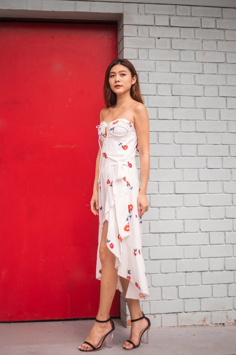* LUXE * Millin Printed Cherry Dress in White
